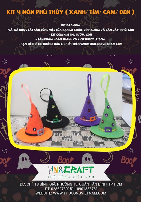 Kit phụ kiện Halloween 4 nón phù thủy